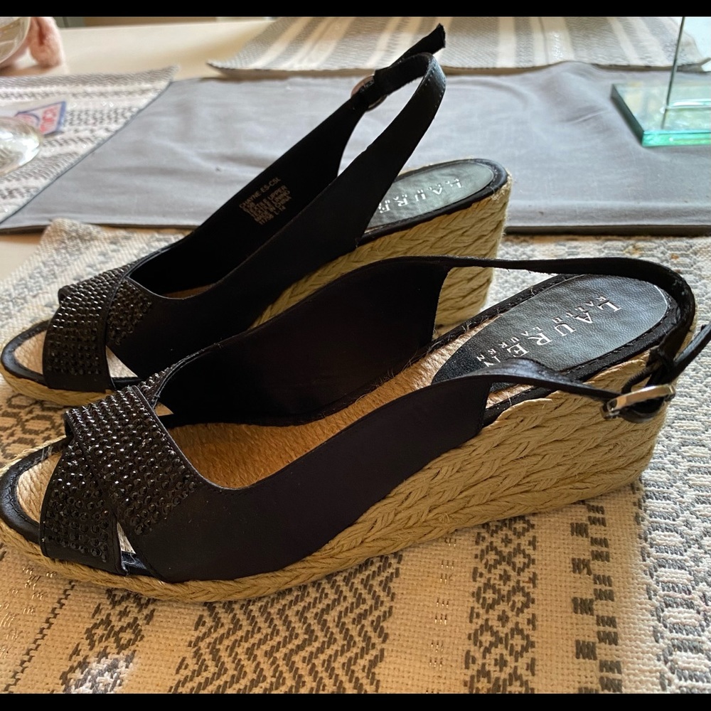 Ralph Lauren Black Wedge Sandals View 2